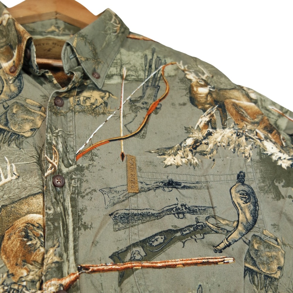 Vintage North River Outfitters Mens XL Deer Hunting 100% Cotton Button Down